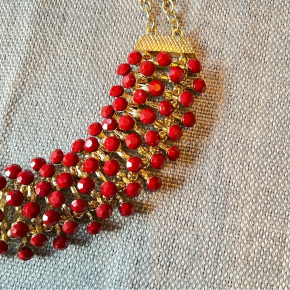 Egyptian Revival Bib Collar Necklace Opaque Red Stone Pin Cushion Necklace - Picture 6 of 13